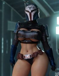 1girls 3d abs absurd_res bo-katan_kryze breasts female female_only gloves helmet hi_res large_breasts mandalorian mandalorian_helmet panties rude_frog solo solo_female star_wars thighs wide_hips