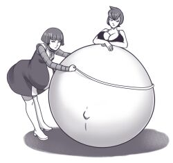 2girls belly big_belly big_breasts breasts cleavage female huge_belly hyper_belly hyper_pregnancy inflation mars_(pokemon) measuring measuring_tape olympic-dames pokemon pregnant tape_measure team_galactic team_galactic_grunt team_galactic_grunt_(female)