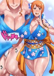 big_breasts blush female female_only female_pubic_hair haikawa_hemlen kimono kunoichi nami onami one_piece orange_hair post-timeskip pubic_hair sweat tattoo thick_thighs voluptuous