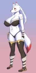 absurd_res anthro asutatinn61 big_breasts breasts canid canine canis clothed clothing female fox fur genitals hair hi_res mammal nintendo nipples pussy smile solo video_games