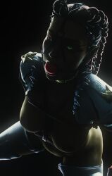 3d apex_legends ball_gag big_ass big_breasts braids breasts captured dark-skinned_female dark_skin green_eyes jaw loba loba_(apex_legends) sunnersy