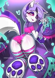 anthro ass collar cupcake dessert female furry goth hellhound helluva_boss jizoku loona_(helluva_boss) panties tail