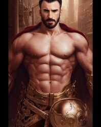 1boy actor ai_generated armor celebrity chris_evans flaccid flaccid_penis gladiator looking_at_viewer male male_only midjourney muscles muscular muscular_male real_person shirtless_male spartan