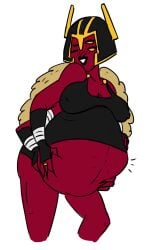 1girls 4_arms 4_eyes alien belly ben_10 big_belly big_breasts blush breasts cleavage female fetal_movement hand_on_belly large_belly looma_red_wind multi_arm multi_eye multi_limb muscular muscular_female nipple_bulge pregnant red_skin smog1 tetramand wink