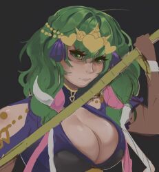 1girls alternate_costume braid breasts byleth_(fire_emblem) byleth_(fire_emblem)_(female) cleavage cosplay female female_only fire_emblem fire_emblem:_three_houses fire_emblem_heroes green_eyes green_hair large_breasts looking_at_viewer medium_hair milkbar nintendo solo sothis_(fire_emblem)_(cosplay)