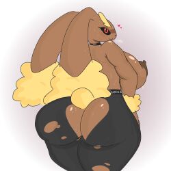 big_ass big_breasts brown_nipples choker errorplush female fur furry gym_clothes huge_ass huge_breasts looking_at_viewer looking_back lopunny muscular nipples pokemon pokemon_(species) rabbit rabbit_ears rabbit_tail ripped_clothing