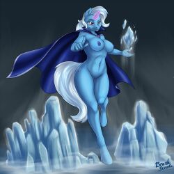 2022 5_fingers anthro areola artist_name breasts brushstroke digital_media_(artwork) equid equine eyebrows eyelashes female fingers friendship_is_magic genitals hasbro hi_res horn ice mammal my_little_pony nipples pussy solo trixie_(mlp) unicorn