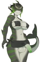 anthro balls black_hair breasts clawed_fingers clothing corruption_of_champions corruption_of_champions_ii dickgirl eyepatch_bikini foreskin futa_only futanari green_eyes green_hair gynomorph intersex looking_at_viewer nipple_outline penis seastone shark solo solo_futa sulcate tagme tomboy toned toned_futa