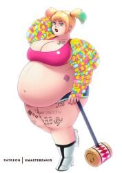 1girls bbw belly big_belly big_breasts blonde_hair breasts cleavage dc fat female harley_quinn large_breasts obese overweight twintails xmasterdavid