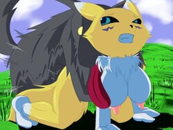 1boy1girl 1girls animal animal_ear animal_ears animal_fucking animal_humanoid animal_tail bb big_breasts digimon female female_focus feral fur_ass fur_breasts fur_thick_thighs furry furry_only large_breasts nipples renamon sex smooth_skin tail