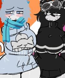 1futa 1girls big_breasts bottomless breasts bulge cat_ears cat_girl cat_tail catgirl clothed clothing duo erection erection_under_clothes female futanari intersex lumithedummy mostly_clothed oc original_character roblox roblox_avatar robloxian self_upload sweater tagme tenting thick_thighs thighs