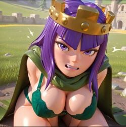 1girls 3d 3d_(artwork) 3d_artwork absurd_res absurd_resolution absurdres ai_generated archer_queen_(clash_of_clans) archer_queen_(clash_royale) artist_request ass athletic athletic_body athletic_female belly belly_button big_ass big_breasts big_butt blush blushed_face blushing_at_viewer blushing_female breasts brick_wall busty busty_female busty_girl cape clash_(series) clash_of_clans clash_royale crown curvaceous curvaceous_female curvaceous_figure curvy curvy_body curvy_female curvy_figure curvy_hips cute cute_expression cute_eyes cute_face cute_female female female_only female_solo front_view grass grass_field green_cape half-closed_eyes headwear hi_res high_quality high_resolution highres huge_ass huge_breasts large_ass large_breasts large_butt legs long_hair looking_at_viewer open_mouth purple_eyes purple_hair sitting sitting_down slim_waist small_waist smile smiling smiling_at_viewer solo_female standing supercell supercell_(company) teeth teeth_showing teeth_visible thick_thighs thighs thin_waist tree trees upper_teeth upper_teeth_only wall wall_(structure)