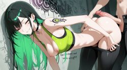 ai_generated blue_hair cute cute_face fit_body fit_female fitness_model long_hair pleasure_face preparing tattoo