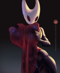 5:6 absurd_res anthro arthropod big_breasts big_nipples black_body breasts caramelhooves clothing erect_nipples female genitals glowing glowing_genitalia hi_res hollow_knight hollow_knight:_silksong hollow_knight_(franchise) hornet_(hollow_knight) huge_breasts huge_nipples insects inverted_nipples nipples solo team_cherry translucent translucent_clothing