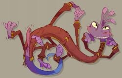 animal_genitalia blush chameleon clothing disney erection flookz genital_slit genitals green_eyes grin hi_res lizard male monster monsters_inc penis pink_penis pixar purple_body randall_boggs red_clothing red_suit reptile scalie smile solo suit taur throbbing throbbing_penis