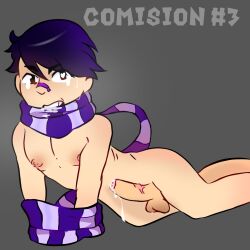 black_hair brawl_stars comission dick edgar_(brawl_stars) ejaculation embarrassed embarrassed_nude_male emo emo_boy exposed_penis femboy heart-shaped_pupils nipples penis scarf solo supercell tears teeth vulnerable white_body