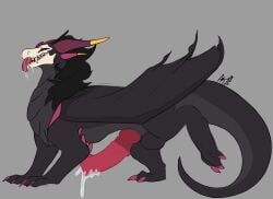 animal_genitalia animal_penis axxelroze bodily_fluids creepy_smile dragon equine_genitalia equine_penis excessive_genital_fluids excessive_precum excessive_saliva feral feral_only genital_fluids genitals gynomorph hi_res hybrid hybrid_genitalia hybrid_penis intersex knot knotted_equine_penis knotted_penis looking_at_viewer mal0 mallikathesatanist mythological_creature mythological_scalie mythology penis precum raised_leg saliva scalie scp-1471-a scp_foundation signature simple_background skulldog_(species) smile solo winged_dragon