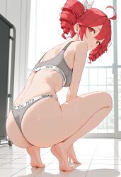 1girls ahoge ai_generated ass ass_crack back back_view barefoot barely_clothed big_ass big_thighs bra breasts clothed clothed_female clothing curvaceous curvy curvy_female curvy_figure feet female female_only hair_ornament hairbow kasane_teto kasane_teto_(sv) large_ass large_thighs looking_back panties petite petite_body petite_female plump plump_ass plump_thighs presenting presenting_ass presenting_hindquarters red_eyes red_hair shiny_skin skindentation skinny skinny_female slim_girl slim_waist small_breasts soles solo solo_female sports_bra squatting synthesizer_v tetogallery thick_thighs thighs tight_clothing toes twin_drills underwear utau wide_hips