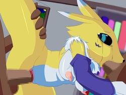 animal_ear animal_ears animal_humanoid bestiality cdi censored dark-skinned_male dark_skin digimon fellatio fur fur_breasts fur_thick_thighs furry humanoid_pussy large_breasts nipples oral penis renamon sex