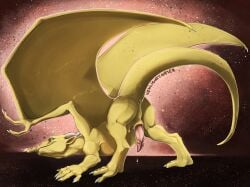 animal_genitalia anus blue_eyes claws dragon feral fur furred_dragon furred_scalie genitals horn male membrane_(anatomy) membranous_wings mythological_creature mythological_scalie mythology penis perineum pink_anus pink_penis presenting presenting_anus raised_tail scalie sheath solo tail venlightchaser white_claws white_horn wings yellow_body yellow_fur
