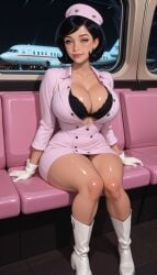 1girls adult_swim ai_generated airplane airport alternate_version_available big_breasts blue_eyes bra breasts cleavage doctor_girlfriend ecchi flight_attendant hair hi_res highres human loraart loraxxl_(artist) open_dress plane short_dress short_hair sitting solo the_venture_bros the_venture_bros. venture_brothers