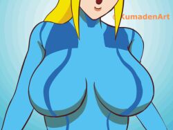 1girls 2d 2d_(artwork) animated animated_gif artist_name artist_signature big_breasts blonde_hair blue_bodysuit blue_eyes bodysuit bounce bouncing_breasts breast_bouncy breast_focus breast_jiggle breast_squish breasts breasts_bounce breasts_focus breasts_together busty curvaceous curvy curvy_female curvy_figure cute dialogue english_text female female_focus female_only gif hair_over_one_eye huge_breasts jiggle jiggling_breasts kumadentart large_breasts light-skinned_female light_skin long_hair looking_at_viewer metroid nintendo one_eye_obstructed pov pov_breasts pov_eye_contact samus_aran sidelocks simple_background smile smiling smiling_at_viewer solo solo_female solo_focus tagme text twitter_username voluptuous voluptuous_female wholesome zero_suit zero_suit_samus