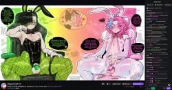2026 2boys 2d 2d_(artwork) balls bowtie bunnysuit caged_cock chastity_cage chastity_device chat color colored crossdressing english english_text femboy femboy_only fishnets gay green_hair halcyon_(thiccwithaq) homosexual homosexual_male horny horny_male horny_thoughts kissing leaking_precum lewdrover light-skinned_male light_skin livestream male male/male male_only max_(lewdrover) nipples original original_character original_characters otoko_no_ko otokonoko penis penis_out pink_hair playboy_bunny precum precum_drip reverse_bunnysuit sexual_tension stream_chat streamer streaming topless twitch yaoi