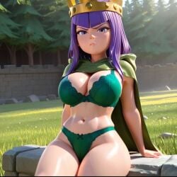 1girls 3d 3d_(artwork) 3d_artwork absurd_res absurd_resolution absurdres ai_generated archer_queen_(clash_of_clans) archer_queen_(clash_royale) artist_request ass athletic athletic_body athletic_female belly belly_button big_ass big_breasts big_butt blush blushed_face blushing_at_viewer blushing_female breasts brick_wall busty busty_female busty_girl cape clash_(series) clash_of_clans clash_royale crown curvaceous curvaceous_female curvaceous_figure curvy curvy_body curvy_female curvy_figure curvy_hips cute cute_expression cute_eyes cute_face cute_female female female_only female_solo front_view grass grass_field green_cape half-closed_eyes headwear hi_res high_quality high_resolution highres huge_ass huge_breasts large_ass large_breasts large_butt legs long_hair looking_at_viewer purple_eyes purple_hair sitting sitting_down slim_waist small_waist solo_female supercell supercell_(company) thick_thighs thighs thin_waist tree trees wall wall_(structure)