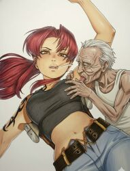 age_difference ai_generated armpits black_lagoon height_difference licking lucky_bastard revy revy_(black_lagoon) size_difference ugly_bastard ugly_man