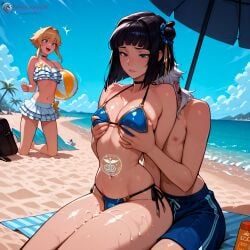 3boys ai_generated beach beach_background beach_ball beach_chair beach_towel beach_umbrella beachball bikini bikini_bottom bikini_top black_hair blonde_hair blonde_hair blue_eyes breasts bulge bulge_through_clothing choker crossdressing day daytime embarrassed exibitionism faceless_male femboy flat_chest genshin_impact hair hair_ornament high_resolution highres ilfb kneeling long_hair looking_at_another looking_at_partner looking_away looking_down looking_pleasured medium_hair more_at_source original original_character otoko_no_ko panties ponytail public public_exposure public_humiliation public_indecency short_hair shy sitting sitting_down sitting_on_another sitting_on_floor sitting_on_lap sitting_on_penis sitting_on_person skirt small_breasts standing trap twintails white_hair yaoi