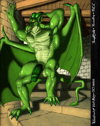 ahundred balls big_balls dragon green_penis horns hyper male_only muscles scalie solo