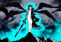 ai_art ai_generated alternate_costume androgynous bare_legs black_hair black_lipstick black_makeup black_nails blue_hair blush caged_cock choker corrupted crossdressing dark_link darkness dominant dress elf elf_ears evil_grin femboy feminine_male feminization flat_chastity_cage fog glowing_eyes half_dressed half_naked hylian link link_(tears_of_the_kingdom) lipstick makeup male male_focus master_sword mist naked_male nintendo no_pupils novelai open_dress pale_skin rauru's_arm red_eyes sexy shadows smirk sole_male tattoo the_legend_of_zelda trap twink wings