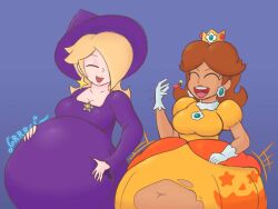 2gi big_belly big_breasts dressed pregnant princess_daisy princess_rosalina rose-vore