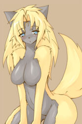 anthro big_breasts blonde_hair blush breasts canine female forest_of_pixiv fur furry hair kemono nude shinobe solo wide_hips