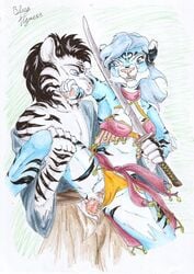 anal anal_sex anthro anus bite bluetigress breasts couple cum cum_in_pussy cum_inside exposed feline female from_behind fur furry katana male nude panties panties_on_side penetration penis pussy sex skimpy spread_legs spreading straight sword tiger topless underwear weapon