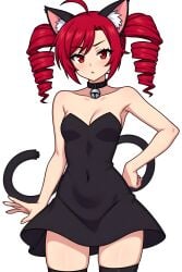 1girls ai_generated belly belly_button black_choker black_socks breasts cat_ears cat_tail choker ear female female_focus female_only furry_ears furry_female furry_only furry_tail kasane_teto legs neckline red_eyes red_hair socks vocaloid