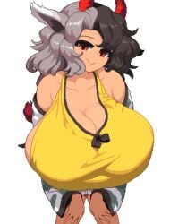 1girls animated breasts cleavage cow_ears cow_girl female_only gigantic_breasts light-skinned_female red_eyes solo_focus takorin third-party_edit touhou transparent_background urumi_ushizaki