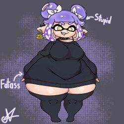 1female 1girls 2d 2d_(artwork) 2d_artwork arrow arrow_pointing_to_ass arrow_pointing_to_butt artist_self-insert artist_signature black_sweater bottom_heavy bottom_heavy_female bow bows breasts collar cute cute_face cute_female cute_girl hair_bows hair_ribbon light-skinned_female light_skin medium_breasts nintendo nitnat original original_character oversized_sweater pierced_belly_button piercing piercings purple_hair ribbon ribbons self_insert shortstack simple_background socks solo solo_female solo_focus spiked_collar splatoon splatoon_oc stupid sweater tentacle_hair text thick thick_ass thick_legs thick_thighs thigh_highs thighhighs twitter_link yellow_eyes