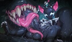 animal_ears animal_on_head balls black_bodysuit bodysuit claws full-package_futanari futanari intersex large_tail living_clothes long_tongue looking_at_viewer marvel marvel_rivals official_alternate_costume on_head reagan_long sharp_teeth squirrel_ears squirrel_girl squirrel_girl_(marvel) squirrel_girl_(symbiote_squirrel)_(marvel) squirrel_tail symbiote tail tail_mouth teeth testicles tippy-toe tongue very_long_tongue