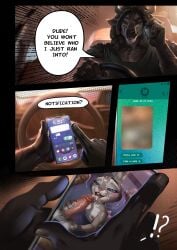 acupa anthro bison bodily_fluids bovid bovine cellphone clothed clothing comic covering covering_mouth cum cum_on_face dialogue disney duo electronics english_text eyebrows female fingers fur genital_fluids genitals grey_body grey_fur grey_tail hi_res horn judy_hopps lagomorph leporid long_ears looking_down male male/female mammal oryctolagus penis phone police police_hat police_officer police_uniform purple_eyes rabbit silgiriya_mantsugosi smartphone smile speech_bubble tail text uniform zootopia