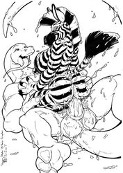 2007 anthro ass astor big_breasts black_and_white breasts cowgirl_position cum dinosaur equine female ferris fur furry male messy monochrome penetration scalie tongue vaginal_penetration viggen year zebra