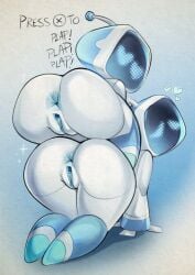 2025 all_fours antennae_(anatomy) anus ass astro_(astro_bot) astro_bot_(series) blue_eyes duo female female/female genitals half-closed_eyes heart_eyes heart_symbol humanoid humanoid_genitalia humanoid_vulva machine narrowed_eyes on_top_of presenting presenting_hindquarters pussy robot robot_humanoid screen screen_face sony_corporation sony_interactive_entertainment sparkles vulva white_body xu53r