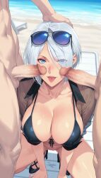 1girls ai_generated angel_(kof) beach bikini female king_of_fighters latina latina_female mexican mexican_female nude_female snk summer tagme white_hair