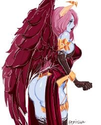 1girls 2025 2d accessory aliasing alternate_version_available artist_name artist_signature ass ass_focus beautiful blue_skin bracelet breasts chains cowboy_shot crown demon demon_girl demon_horns dota_2 dress elegant elegant_dress english_text female female_only gloves gold_chain gold_crown gold_jewelry horns lipstick long_gloves long_hair looking_at_viewer medium_breasts pink_hair popisya queen_of_pain red_dress red_lipstick red_wings seductive self_upload sexy sexy_pose solo solo_female succubus thighhighs thighs torn_clothes voluptuous wavy_hair white_background wings worried worried_expression