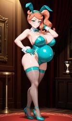 ai_generated female ginger_female ginger_hair playboy_bunny pokemon pokemon_professor pokemon_ss pregnant pregnant_belly pregnant_female sonia_(pokemon)