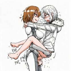 1boy 1futa accelerator ahe_gao ai_generated anal ass_grab barefoot bodysuit bottomless brown_eyes brown_hair carrying carrying_partner erection femdom fur_trim futa_on_male futadom futanari grabbing_another's_ass heart heart-shaped_pupils heavy_breathing hugging jacket large_breasts large_penis looking_at_partner misaka_worst motion_lines open_mouth parted_lips penis plap red_eyes short_hair smug sound_effects stand_and_carry_position standing standing_sex testicles to_aru_kagaku_no_railgun to_aru_majutsu_no_index tongue tongue_out white_bodysuit white_hair winter_clothes