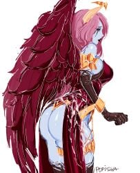 1girls 2025 2d accessory aliasing alternate_version_available artist_name artist_signature ass ass_focus beautiful blue_skin bracelet breasts chains cowboy_shot crown cum cum_on_ass cum_on_body cum_on_thighs demon demon_girl demon_horns dota_2 dress elegant elegant_dress english_text female female_only gloves gold_chain gold_crown gold_jewelry horns lipstick long_gloves long_hair looking_at_viewer medium_breasts pink_hair popisya queen_of_pain red_dress red_lipstick red_wings seductive self_upload sexy sexy_pose solo solo_female succubus thighhighs thighs torn_clothes voluptuous wavy_hair white_background wings worried worried_expression