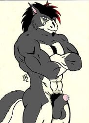 anthro balls color ddw demon fur furry hi_res male male_only muscles piercing self_portrait sheath solo werewolf