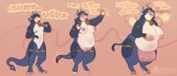 ambiguous_gender ankle_cuffs anthro armband bell belly big_belly big_breasts bovid bovine breasts breasts_and_teats cattle claws collar cowbell cuff_(restraint) digital_media_(artwork) dragon female gender_transformation genitals gold growth hair hi_res hooves horn huge_breasts invalid_tag jewelry legband mammal mtf_transformation mythological_creature mythological_scalie mythology navel nipples nsfw nude null obese overweight overweight_anthro restraints scalie simple_background slightly_chubby solo species_transformation tail teats text thick_thighs thighband transformation udders weight_gain wide_hips wristband