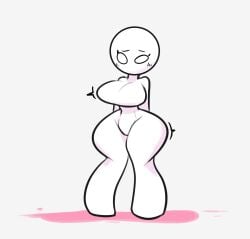 2d after_transformation ass ass_expansion breasts dreamerknights female hourglass_figure hourglass_figured_female human mtf_transformation no_mouth pink_liquid puddle pupilless_eyes simple_background transformation white_background white_skin